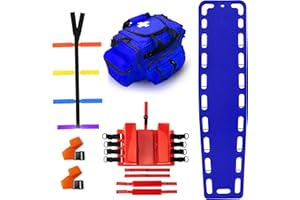 EMS XTRM Rescue Kit Comprehensive Emergency Support with Spine Board, Head Immobilizer, Trauma Bag & 10-Point Strap - Durable, Lightweight for First Responders, Blue