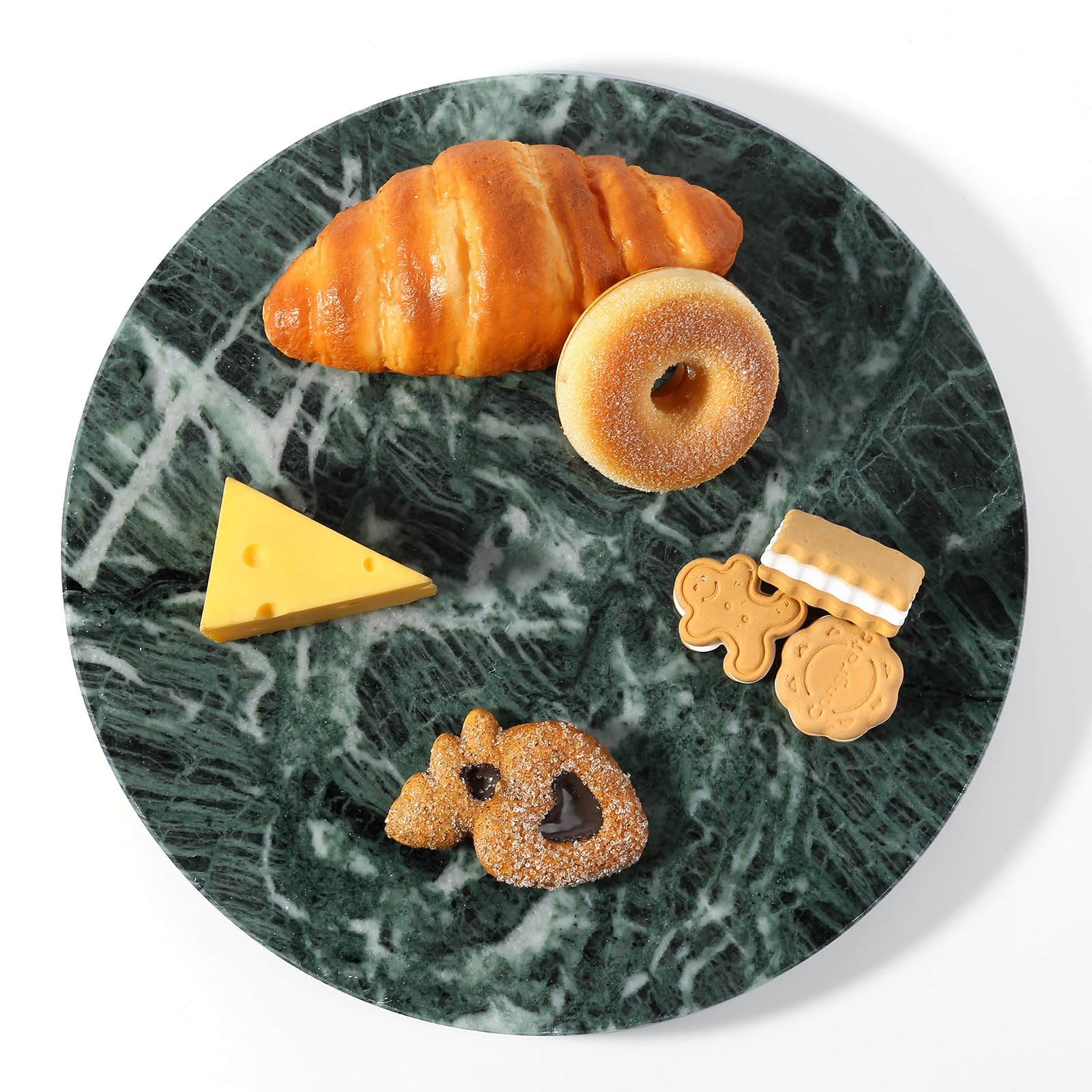 Photo 1 of 12" Marble Lazy Susan Turntable - 100% Natural Stone Round Serving Tray with Silent Spinning, Revolving Cake Stand & Cheese Board for Kitchen Countertop, Cupcake Table Display, Food, Seasoning (Green)