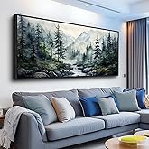 ZUITINGHUA Large Black Framed Wall Decor For Living Room Canvas Wall Art For Office Modern Wall Decorations For Bedroom Misty Forest Painting Tree landscape Pictures Artwork Home Decor 24x48 In