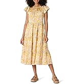 Amazon Essentials Women's Relaxed-Fit Cotton Sateen Crewneck Tiered Midi Dress
