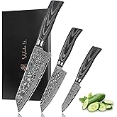 Wakoli EDIB Pro Black Damascus 3-Piece Kiritsuke Knife Set – Japanese Style Kitchen Knives | Genuine Damascus Steel Blades with VG10 Core | Ergonomic Black Pakkawood Handles | Professional Chef Knives