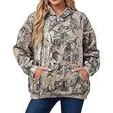 DURUNUL Women Camo Hoodies Maple Leaf Oversized Fleece Hooded Sweatshirt Loose Long Sleeve Pullover Top with Pocket Couple