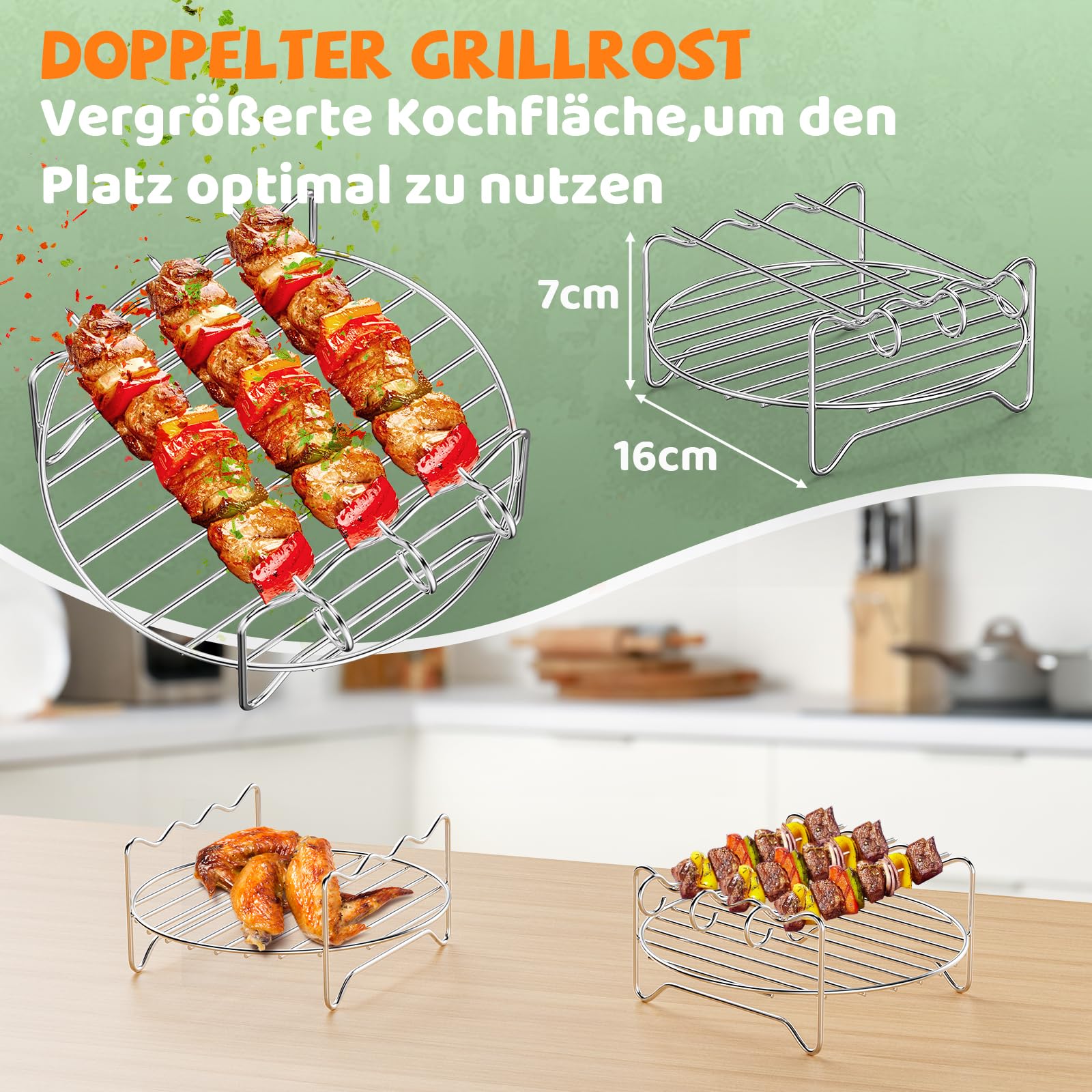 Airfryer Zubehör für Chefman 3,75 l, Tefal Easy Fry Compact 3 L, Philips Essential 4,1L, 11 Stück Heißluftfritteuse Zubehör für Tefal 3 L, Chefman 3,75 l, Wiederverwendbar Airfryer Accessories 5
