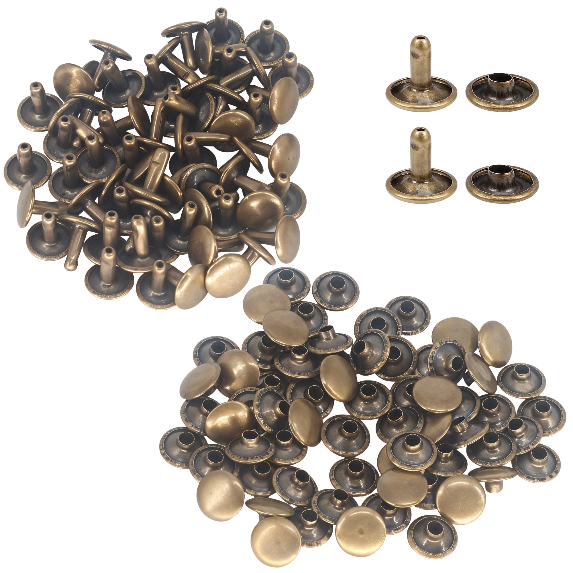 WedDecor Double Cap Leather Rivets 9mm Snap Fastener Tubular Metal Press Stud Rivets for Fabric, Bag Making, DIY Leather Craft, Cloth Repairing, Shoe Decoration, Bronze, 100pcs