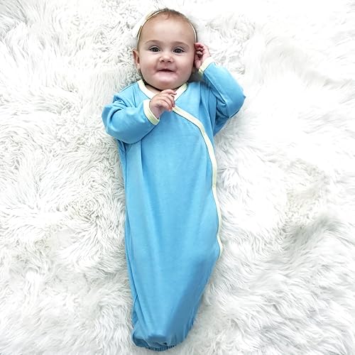 Babysoy Organic Newborn Baby Kimono Wrap Around Snap Sleeper Gown