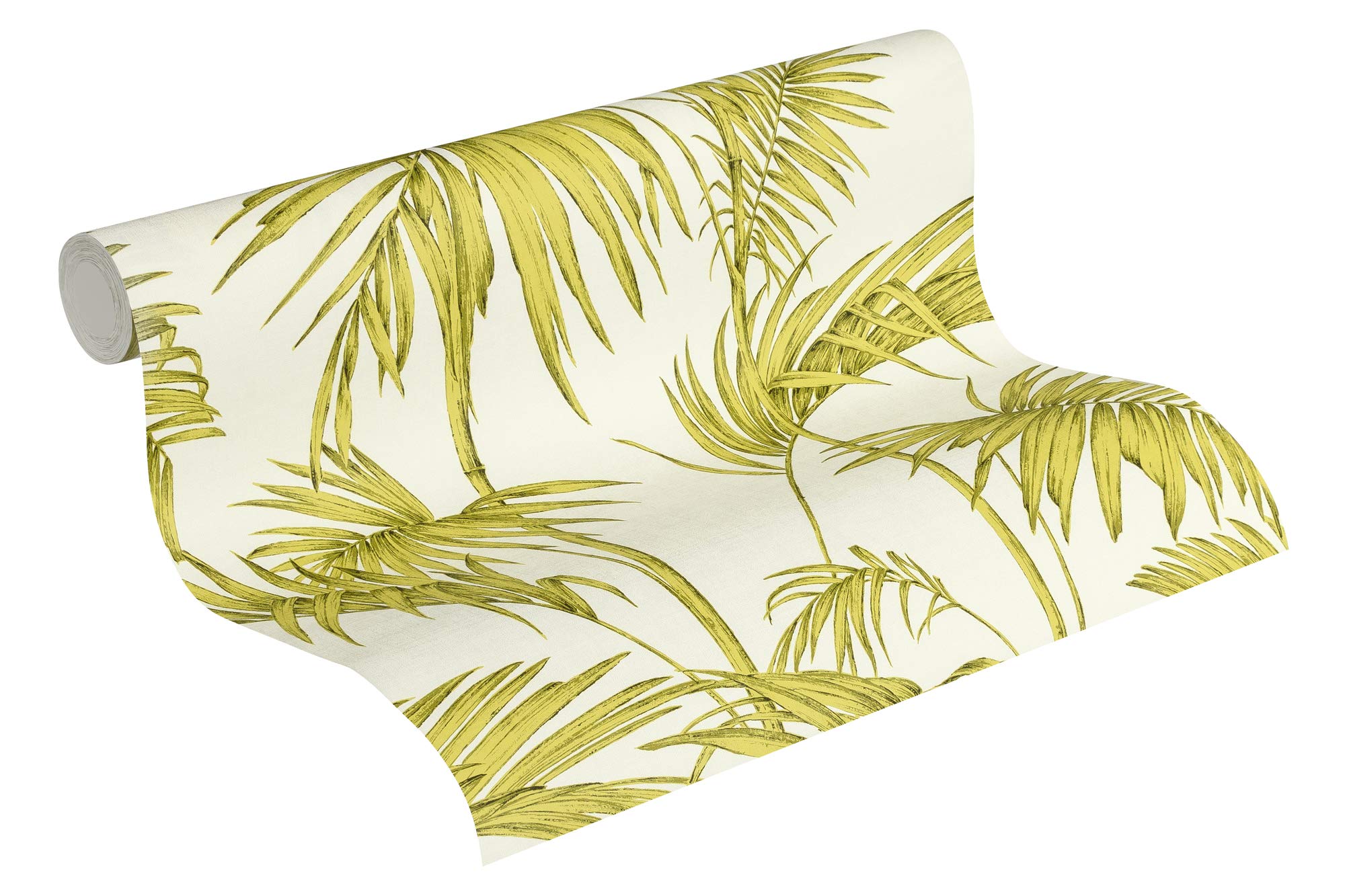 Livingwalls Palm Wallpaper Metropolitan Stories Non-Woven Lola - Paris 10.05 m x 0.53 m Green Creme Made in Germany 369194 36919-4