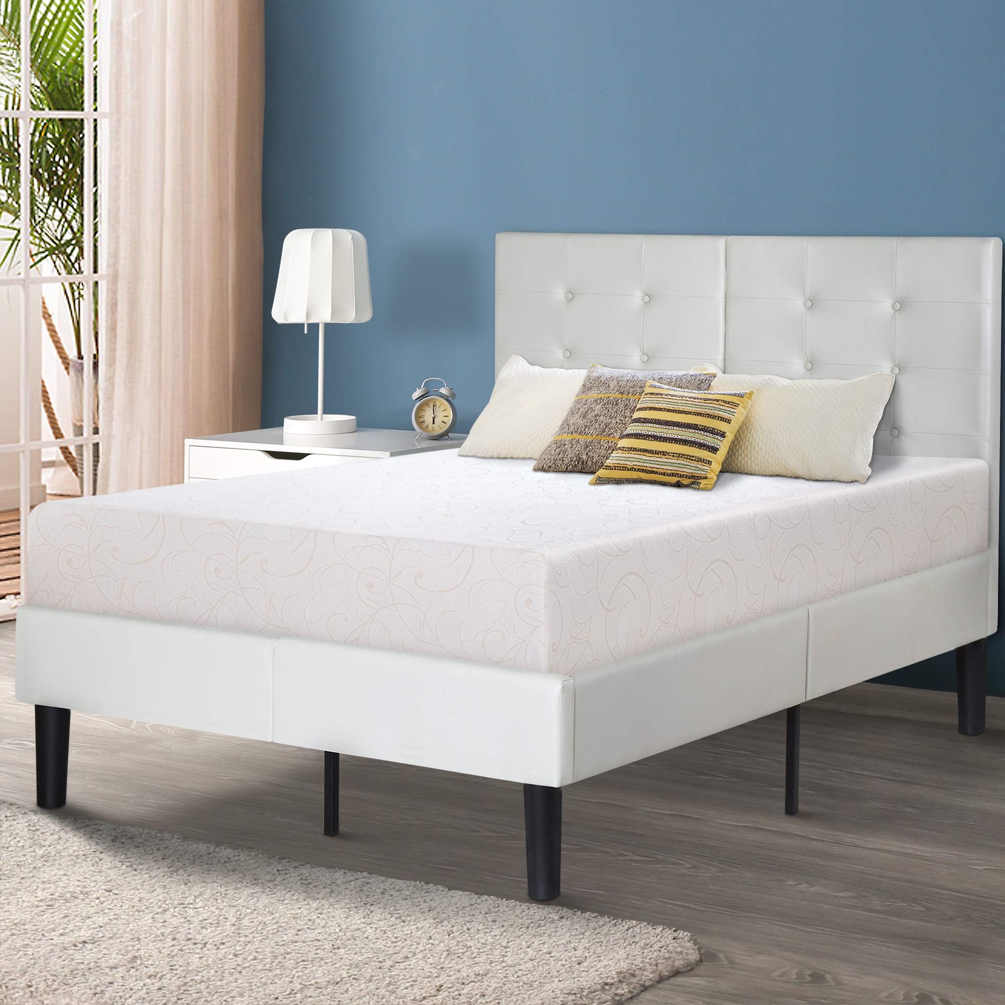 SLEEPLACE 14 Inch Dura Metal Faux Leather Wood Folding Platform Bed Frame/ Light Grey PB-5000 (Full)