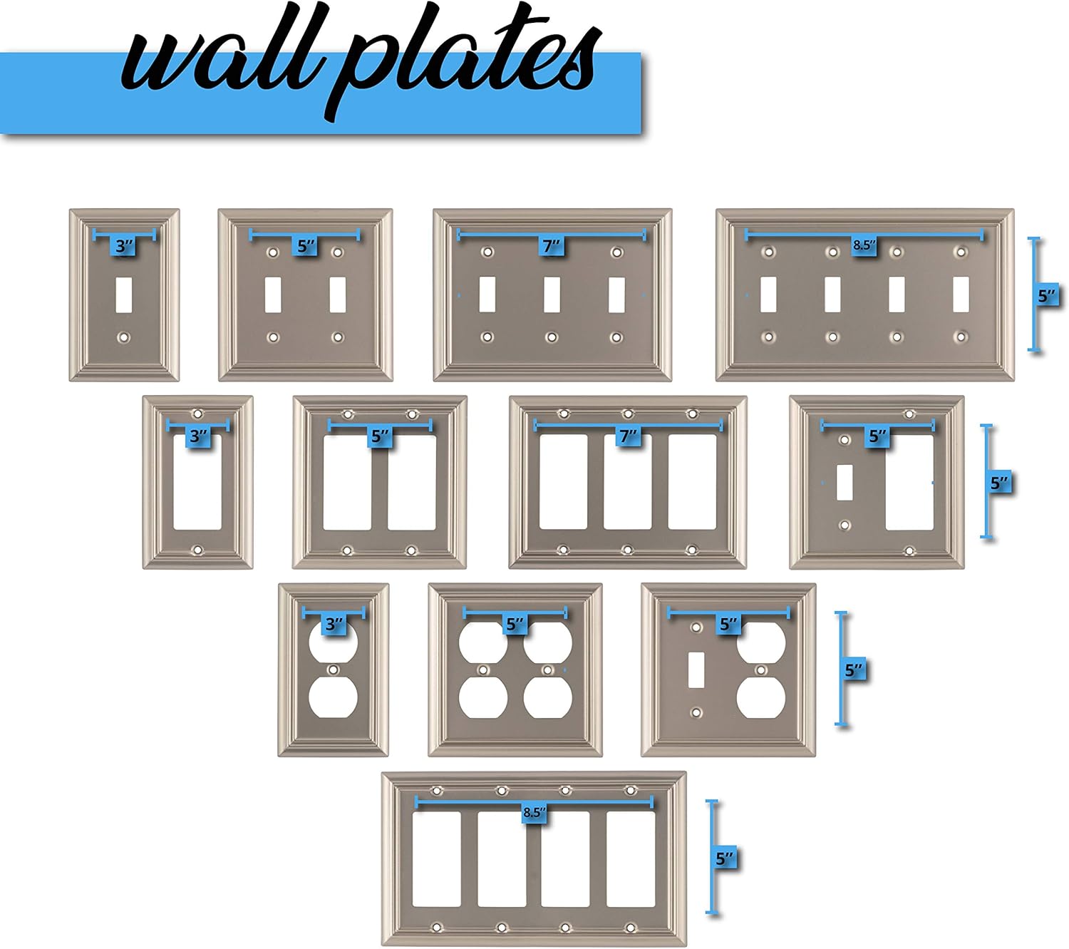 Pack of 4 Wall Plate Outlet Switch Covers by SleekLighting | Decorative Satin Nickel | Variety of Styles: Decorator/Duplex/Toggle / & Combo | Size: 1 Gang Duplex - - 