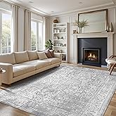 vivorug 8x10 Area Rugs, Stain Resistant Washable Rug for Living Room, Vintage Inspired (Ivory/Silver, 8'x10')