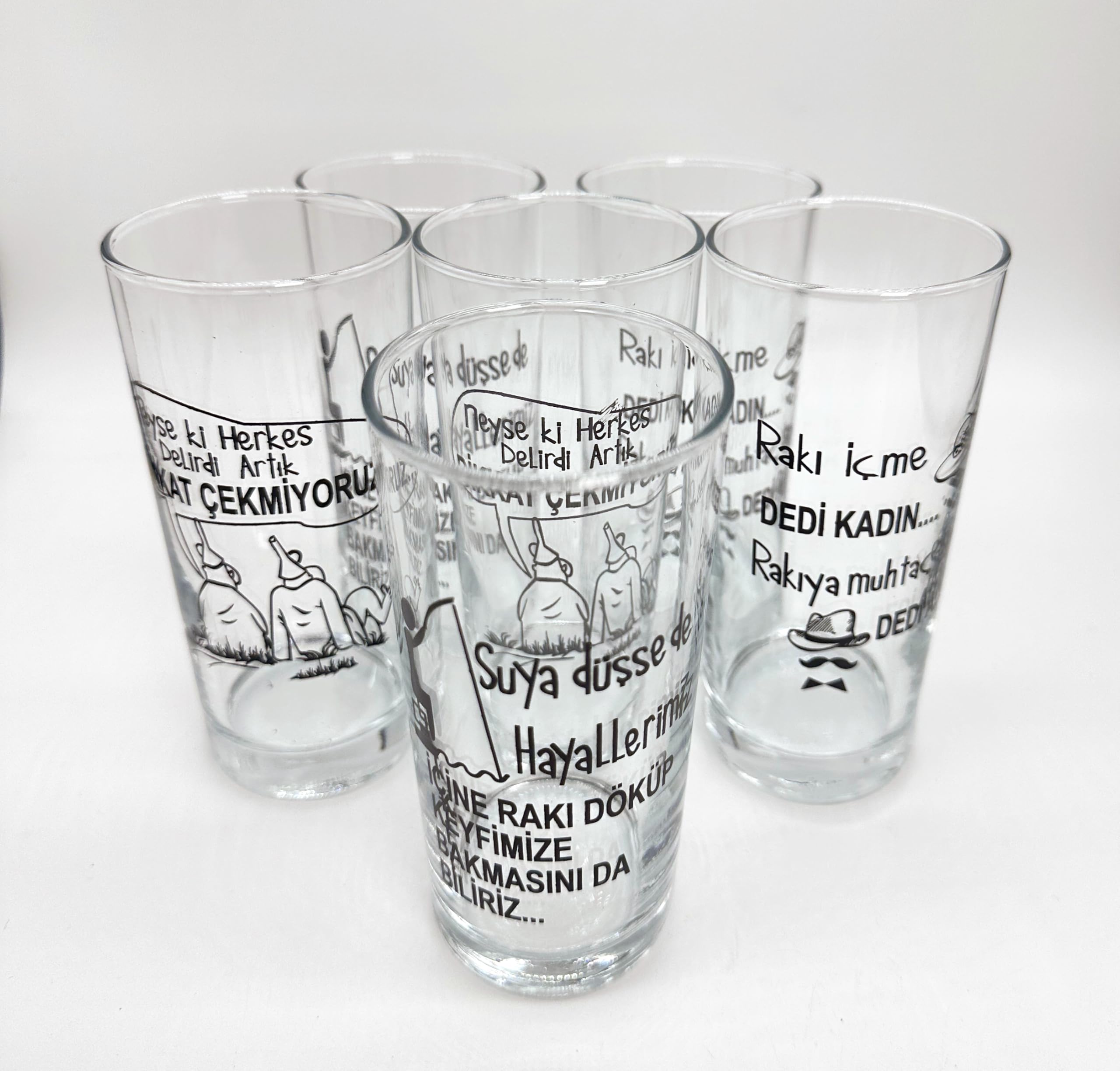 Turkish Zone Designer Turkish Raki Glass Raki Bardagi 190cc Straight Model 6 Glasses Lemonade Glass