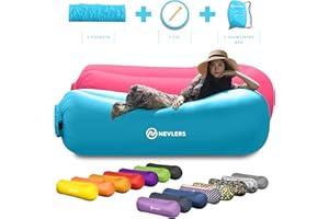 Nevlers 2 Pack Inflatable Loungers Air Sofa Couch | Perfect for Beach Chair Camping Chairs or Portable Hammock |Travel Bag Pouch, Pegs & 3 Pockets| Movie Seating & Camping Accessories Blow Up Lounger