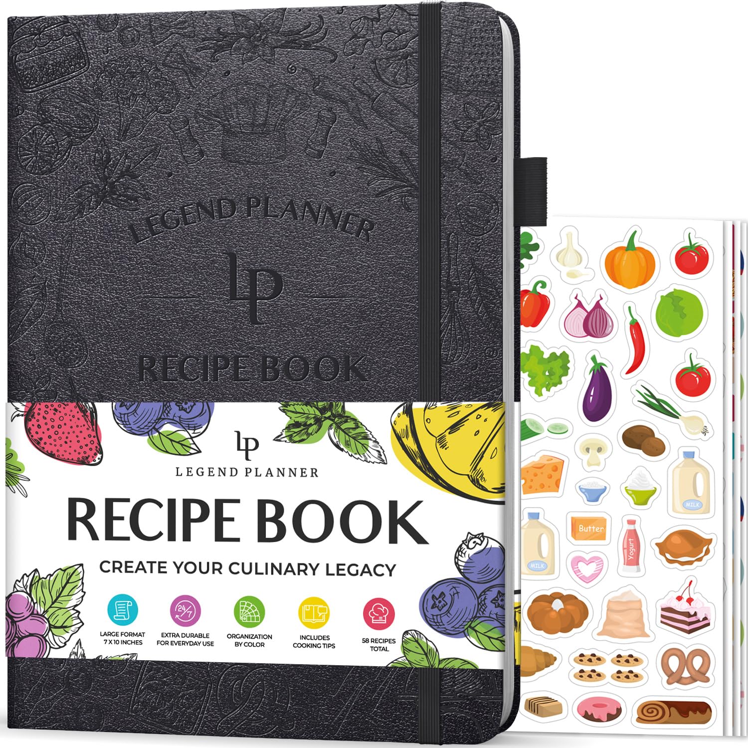 Legend Recipe Book – Blank Family Cookbook to Write In Your Own Recipes – Empty Cooking Journal – Personalized Cooking Notebook, Hardcover, Large 18x25.5cm Format, 58 Recipes Total - Mystic Grey
