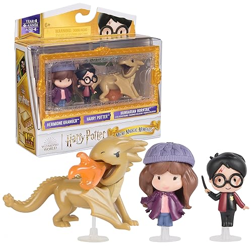 Wizarding World Harry Potter, Micro Magical Moments Year 4 Set with Harry, Hermione & Hungarian Horntail Dragon Toy & Display Case, Kids Toys