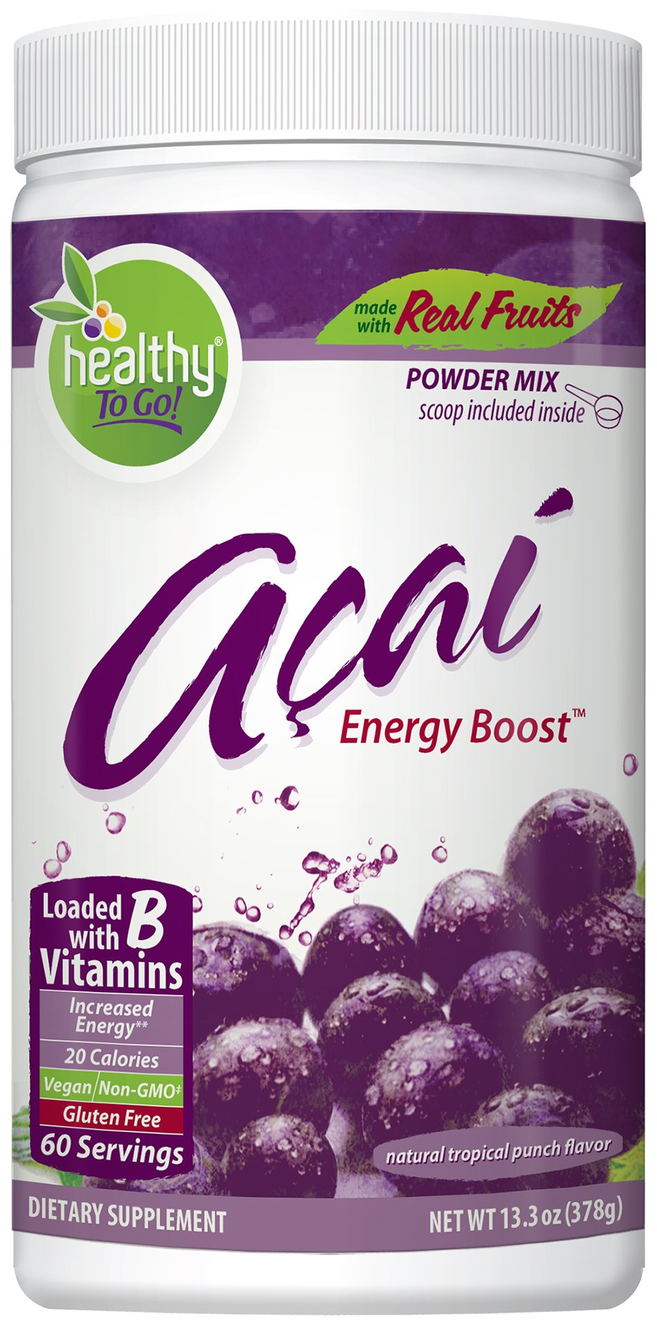 To Go Brands Acai Energy Boost, 60 Serving Canister, Tropical Punch