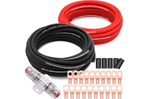 Taukealugs 8 Gauge Wire Copper Clad Aluminum CCA 50FT Black/Red with 8ga lugs,60A Fuse Holder and Heat Shrink Tube - Battery 
