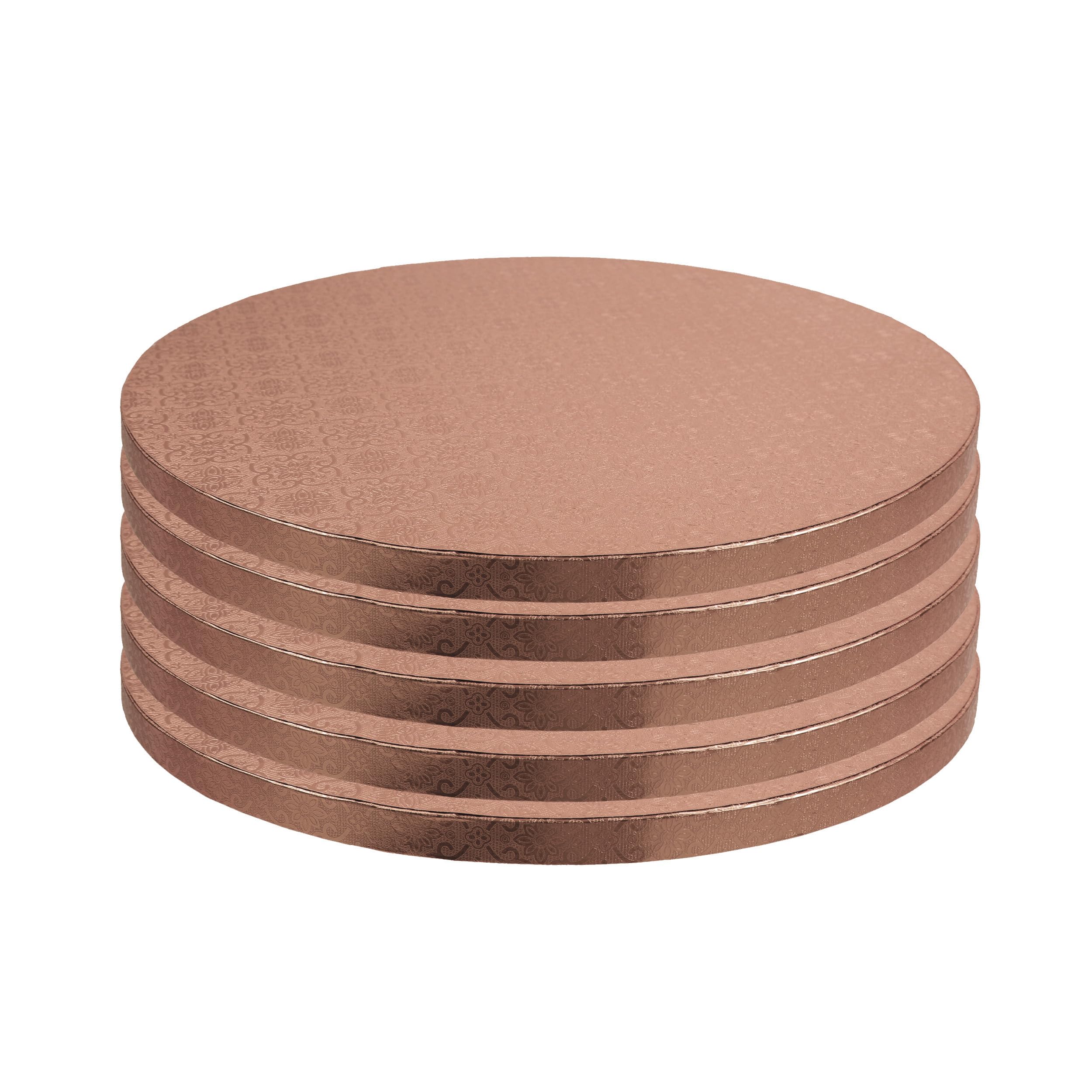 O’Creme Cake Board, Rose Gold Foil Round Cake Circles with Gorgeous Design, Sturdy & Durable 1/2” Thick Cake Drums, Round Cake Boards with 24” Diameter, Pack of 5 Disposable Cake Drums Image