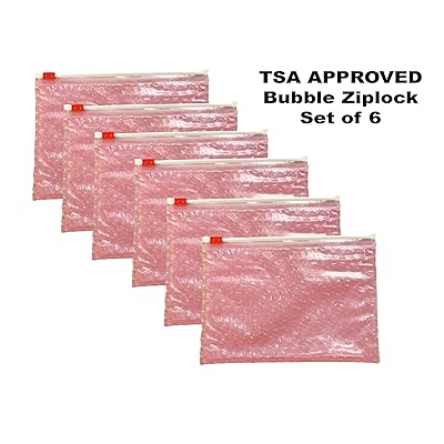 Ziply Pink Bubble Pouch Ziplock TSA Approved Bag Quart Travel Toiletry Shipping 7.25" x 8.5" (Light Pink)