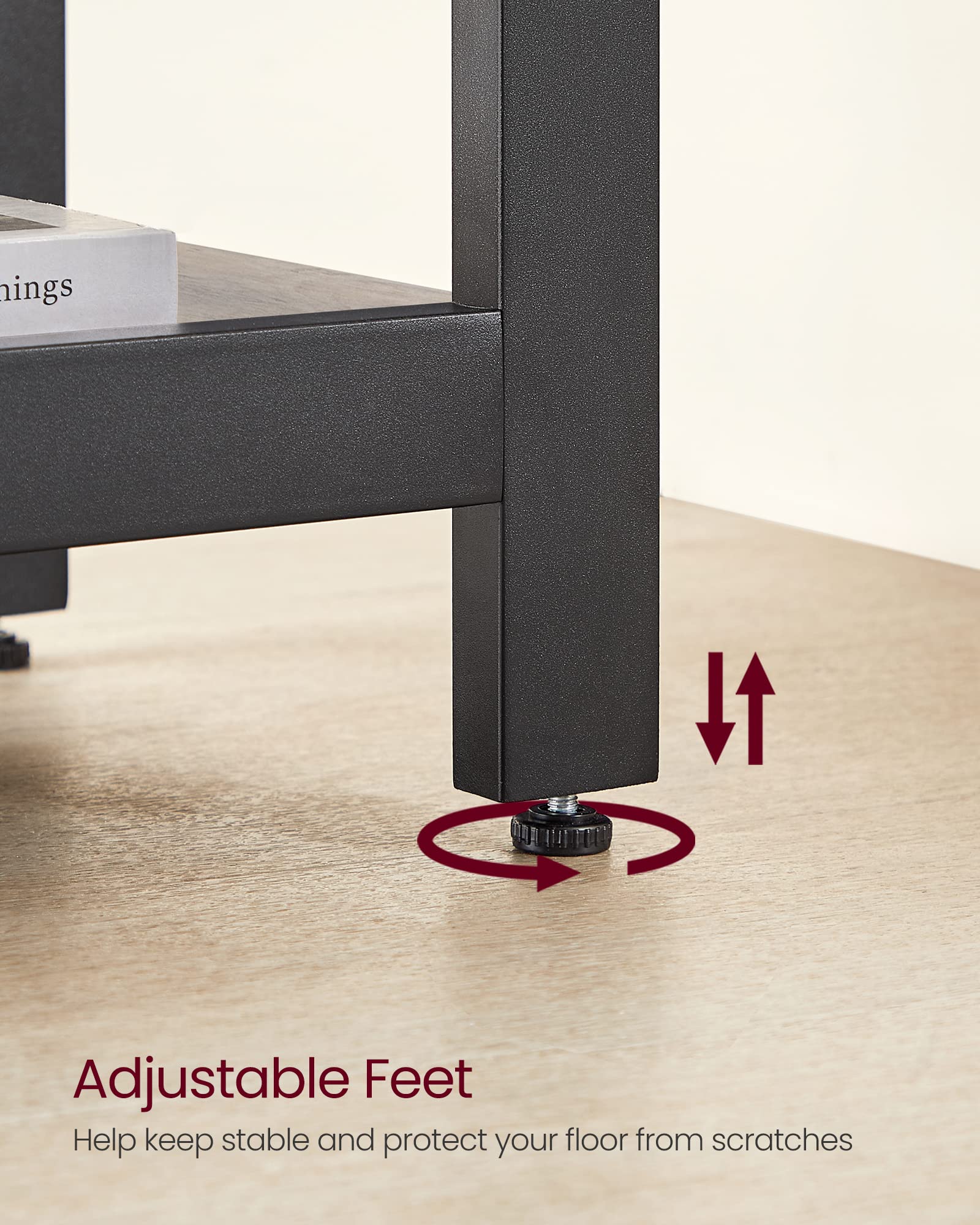 VASAGLE L-Shaped Computer Desk, Corner Desk, Office Study Workstation with Shelves for Home Office, Space-Saving, Easy to Assemble, Industrial, Greige and Black ULWD72MB