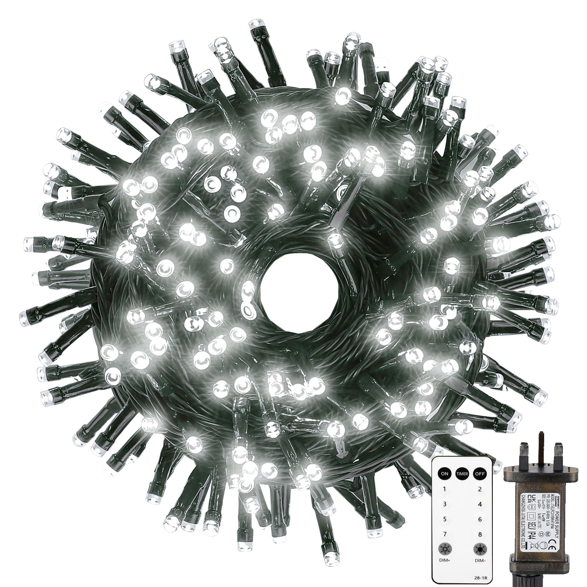 Tacobey Christmas Tree Lights Mains Powered - 66ft/20m 200 Led Fairy String Lights with Plug/Remote/8 Modes/Timer, Waterproof Lights for Indoor Outdoor Xmas Decorations (Cool White)