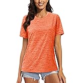 MAGCOMSEN Women's Workout Shirts Crewneck Short Sleeve Moisture Wicking Lightweight Tops for Gym Athletic Sports