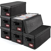 PUTNATRUE CD Storage Boxes with Lids, 6 Pack Stackable Cases Hold 210 CDs | Stackable dust-free fabric CD case with index tabs, 35 per box, collapsible CD holder for closet shelf, media disc storage
