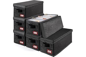 PUTNATRUE CD Storage Case, 6P CD Storage Boxes with Lids,Collapsible CD Organizer Holds 204 CD Cases (34 Each), Also Perfect Fabric Boxes for Toys, Socks, Cards