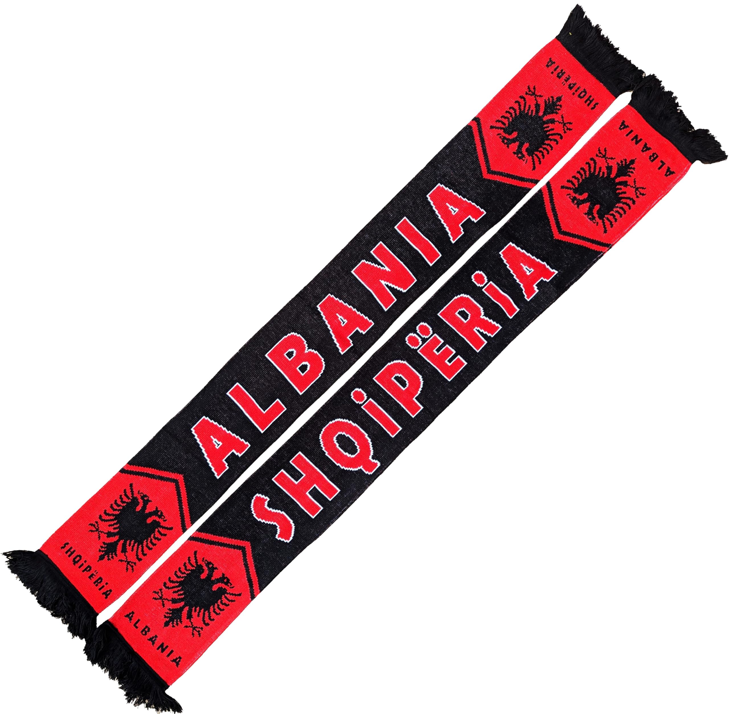 Generisch Albania, Albania, Shqiperia Scarf 2.0 (Knitted Scarf) for World Cup, European Championship, Football Scarf, Cult Scarf, Souvenir Scarf, Red, black, white, 145 x 18 cm