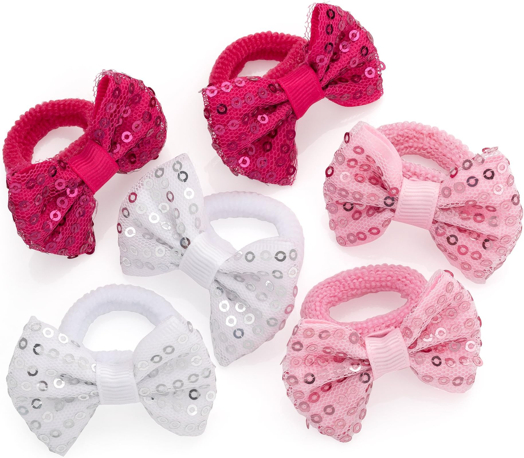 GIRLS HAIR BOWS BOBBLES/PONIOS/HAIR BANDS Baby Little Girls Small Hair Bow Bobbles (4.5cm/1.8" Bows) (6x SEQUIN)