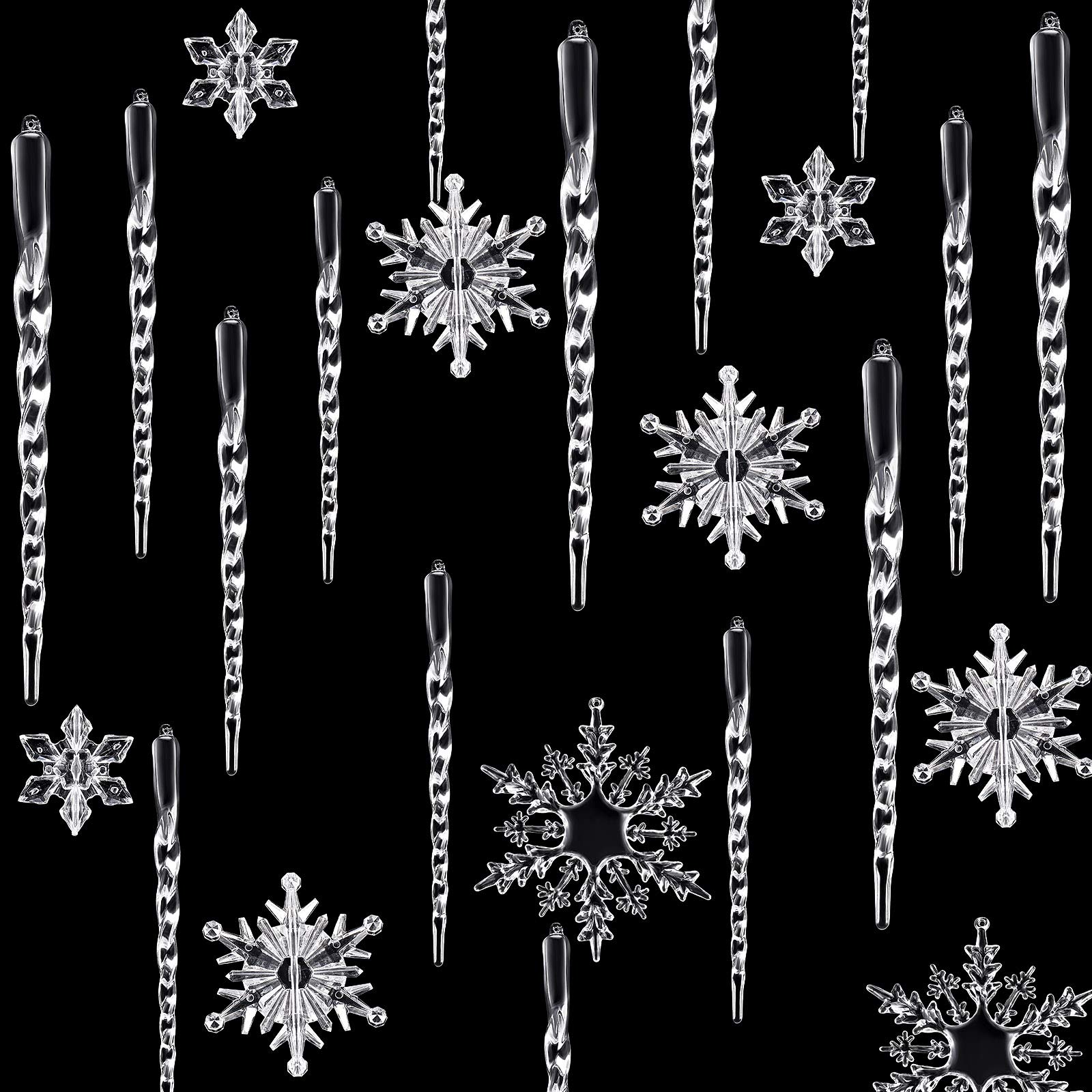 Chuangdi 72 Pcs Snowflake Icicle Ornaments for Christmas Tree Twisted Glitter Icicles Acrylic Hanging Drop Decoration for Winter Xmas Holiday Party New Year Outdoor Supplies(Clear)