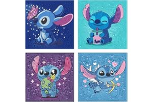 gilqso 4 Pack Stitch Diamond Painting Kits for Kids Without Frame,Stitch Diamond Art Kits for Kids,Stitch Gem Art for Kids,Arts and Crafts for Kids Ages 4-12 Gifts for Kids Home Wall Decoration 6x6 In
