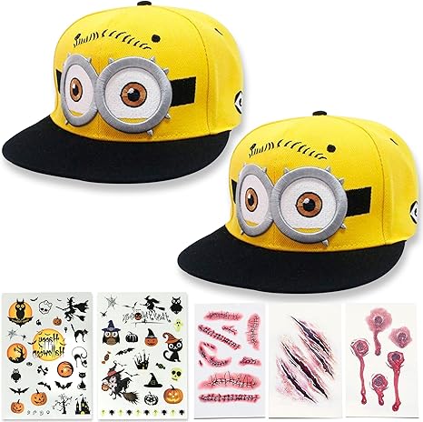 Amazon ミニオン キャップ Minion Cap 帽子2点セット 調節可能 ミニオン 怪盗グルーのミニオン大脱走 帽子 調節可能 タトゥーシール5枚付き 子供用 50cm 55cm コスプレ 仮装 通販
