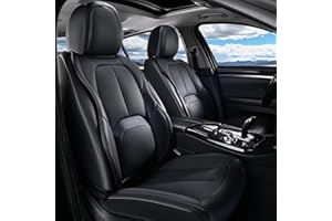 Coverado Automotive Seat Covers, Leather Seat Covers Front Seat, Luxury Car Seat Covers with Lumbar Support, Front Driver Seat Covers, Car Seat Protector Waterproof Universal Fit Most Cars(Black)