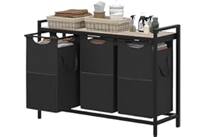 Heybly Laundry Hampers, 3 × 12.5 Gal Laundry Basket with Large Desktop Sorter for Laundry Room organization, Bathroom and Dorm Laundry Bags on Storage Shelf Greige HLH003SG