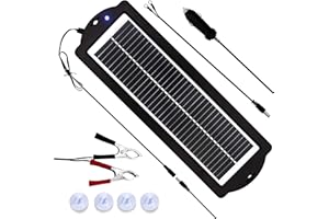 M MEGSUN MEGSUN 12 Volt 3W Solar Car Battery Maintainer Trickle Chargers Kits, Portable Waterproof Solar Panel Charging Kit for Car, Boats, RV, Trailer, Camper, Automotive, Motorcycle, Snowmobile. (3W)