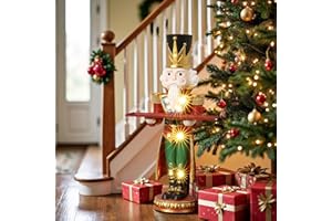 LUXENHÖME LuxenHome 3FT Tall Nutcracker Christmas Decoration, Large Holiday Nutcracker Soldier Statue with Service Tray, Lighted Figures Christmas Decorations Indoor, Outdoor Festival Display, Red and Green