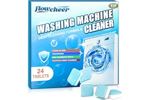 flowcheer Washing Machine Cleaner Tablets, 24-Pack - Powerful Descaler for Deep Cleaning HE Front Load & Top Load Washers. Eco-Friendly Deodorizer. Cleans Drum & Tub Seal. 1 Year Supply