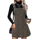 SOLY HUX Women's Leopard Corduroy Overall Mini Dress Cheetah Print Sleeveless Pinafore Dresses