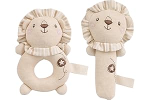 ACCKUO Baby Rattle Toys Set for Infants, Soft Stuffed Animal Lion Plush Rattle Sensory Toys, 2 PCS