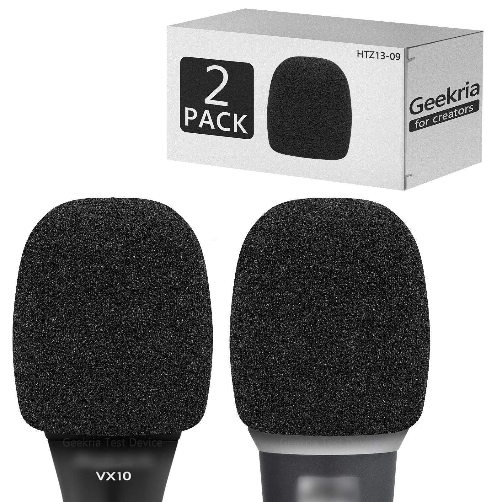Geekria for Creators Foam Windscreen for 1.6'' Diameter Microphones, Antipop Foam Cover, Mic Wind Cover, Sponge Foam Filter Compatible with Bietrun WXM09, Behringer XM8500 (Black / 2 Pack)