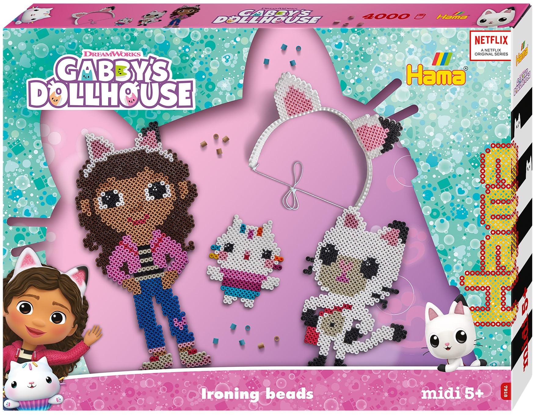 Hama Gift Box Gabby's Dollhouse, Official Beads Arts and Crafts Kit for Boys and Girls Ages 5+, Gabby's Dollhouse Mess Free Creative Craft Gift