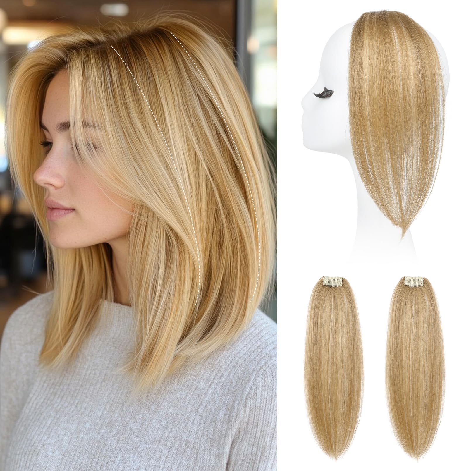 Photo 1 of REECHO Clip in Hair Volumizer, 2PCS 12 inch Short Thick Clip in Hairpieces Adding Extra Volume Hair Extensions for Women (Honey Blonde with Highlights)