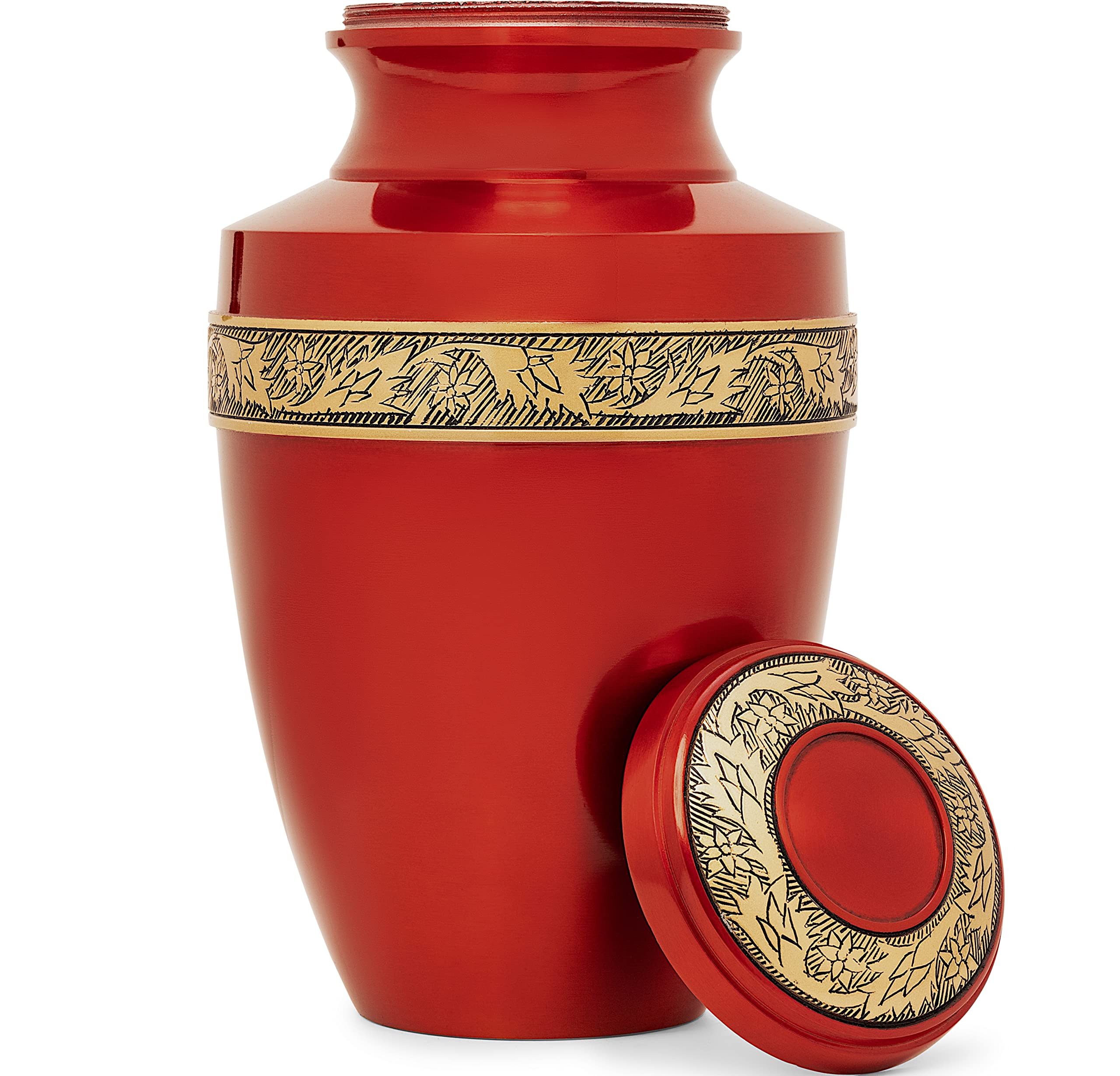 Eternal Harmony Large Urn for Ashes, Adult Male & Female Cremation Urn for Human Ashes with Elegant Finishes, Secure Seal & Velvet Bag, Funeral Urn for Women & Men Up to 200 lbs, 7”x11” (Dark Red)