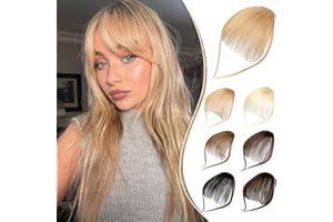 Leterly Bangs Hair Clip in Bangs,100% Real Human Hair Extensions Wispy Bangs Clip on Air Bangs Curved Bangs Fringe with Temples Hairpieces for Women Ash Blonde
