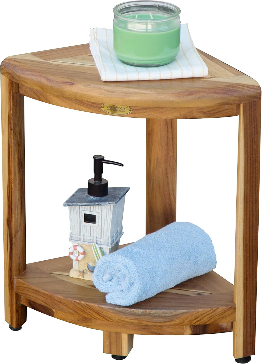 EcoDecors Oasis 2-Tier Teak Corner Shelf, Natural: Home & Kitchen