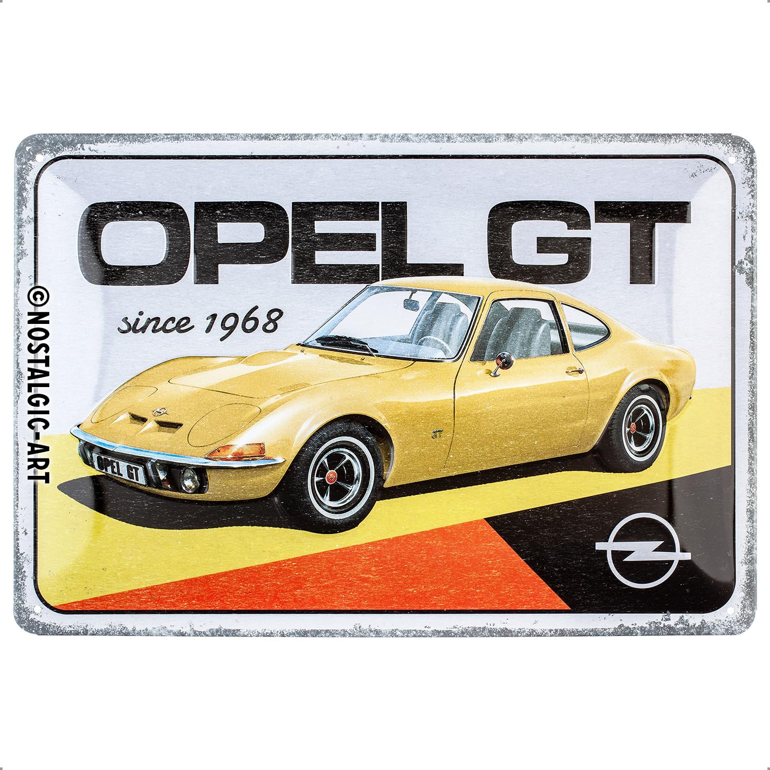 Nostalgic-Art Retro Tin Sign, 20 x 30 cm, Opel - GT Since 1968 - Gift Idea for Opel Accessories Fans, Original Licensed Product (OLP), Made of Metal, Vintage Design, Tin Signs Sayings