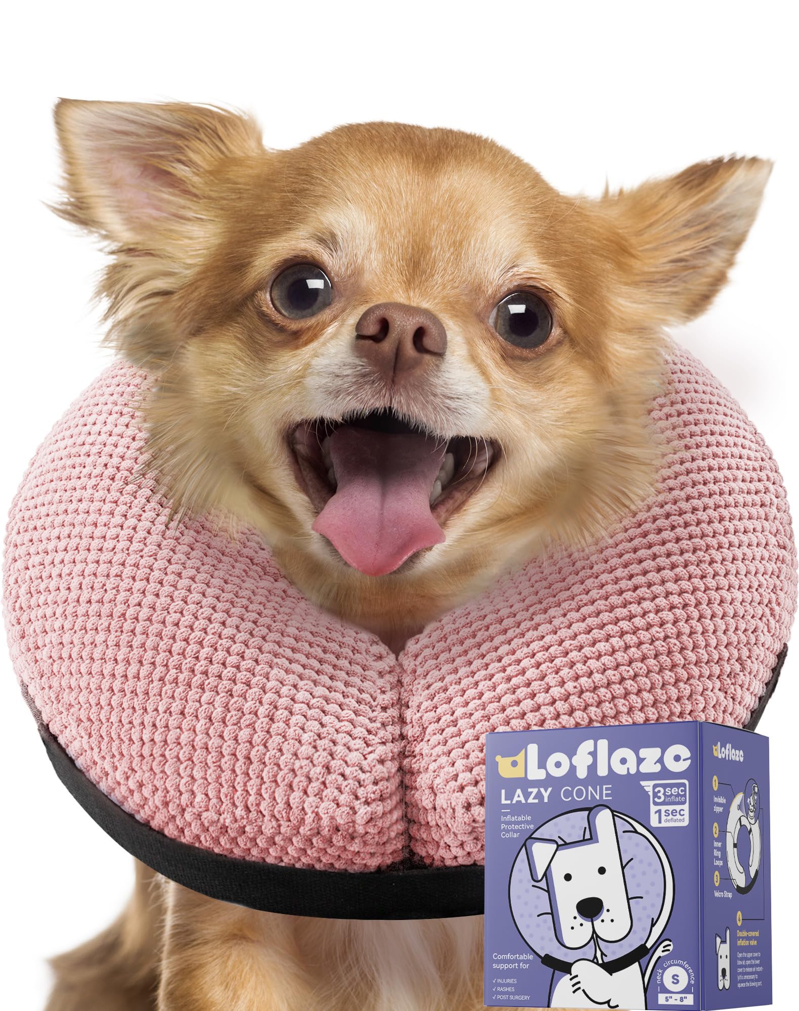 Photo 1 of Loflaze Soft Inflatable Dog Cone Collar for Small Medium Large Dogs - Neck Donut E Collar Alternative for Recovery After Surgery - Pink S