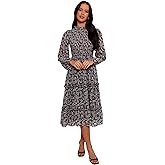 Petal & Pup Womens Edwina Shirred Frill Long Sleeve Midi Dress - Black Floral