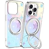 Loheckle for iPhone 14 Pro Case with Stand- Compatible with MagSafe Women Girls Cute Girly Aesthetic Unique Design Soft TPU Magnetic Ring Phone Cover for Apple 14 Pro, Stars