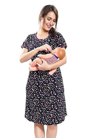 Women's Cotton Printed Maternity Short Nighty