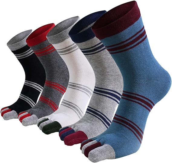 Mens Finger Sock Toe Five Finger Striped Cotton Sock Running Athletic